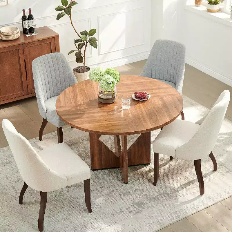 47.2 Round Dining Table, Farmhouse Dining Room Table with Wooden Pedestal Base and Thick Table Top