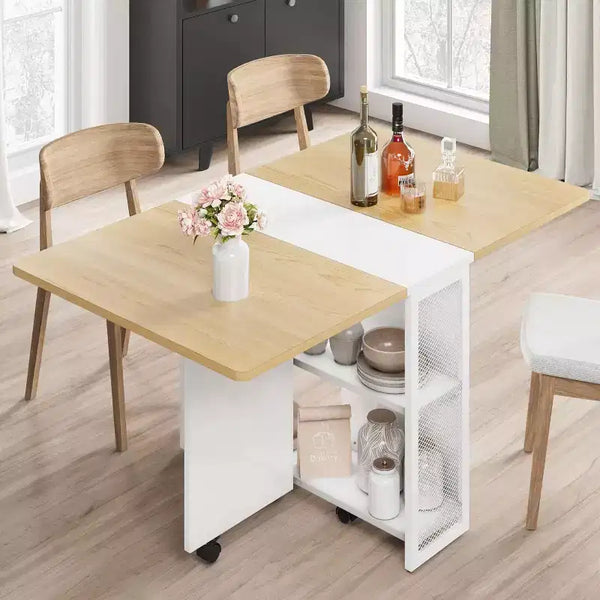 Folding Dining Table, Drop Leaf Dining Table with 6 Wheels and 2-Layer Storage Shelf, Kitchen Table for Small Spaces ( 50.1 D x 31.4 W x 29.5 H)
