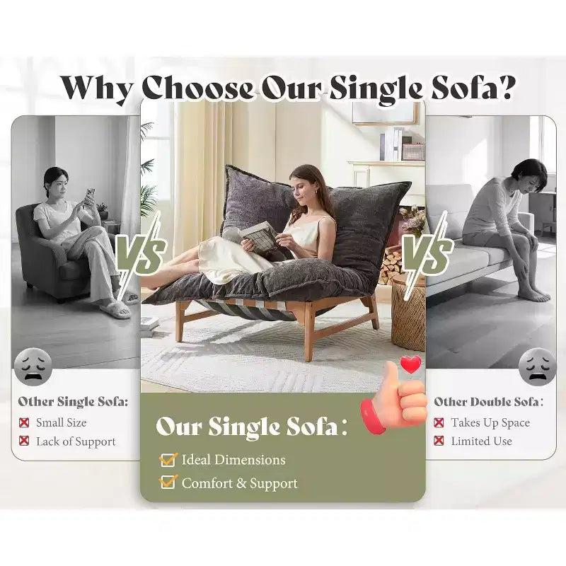 Oversized Sofa Chair, 46 Modern Accent Chair with Plush Cushion, Sofa-Style Bean Bag Lazy Lounge for Living Room