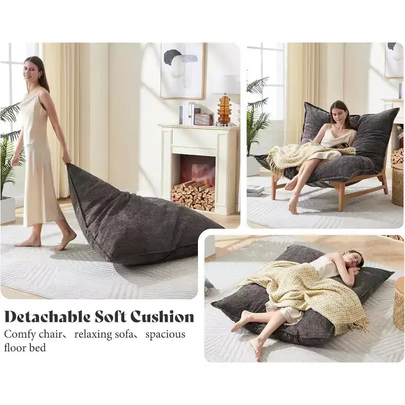 Oversized Sofa Chair, 46 Modern Accent Chair with Plush Cushion, Sofa-Style Bean Bag Lazy Lounge for Living Room
