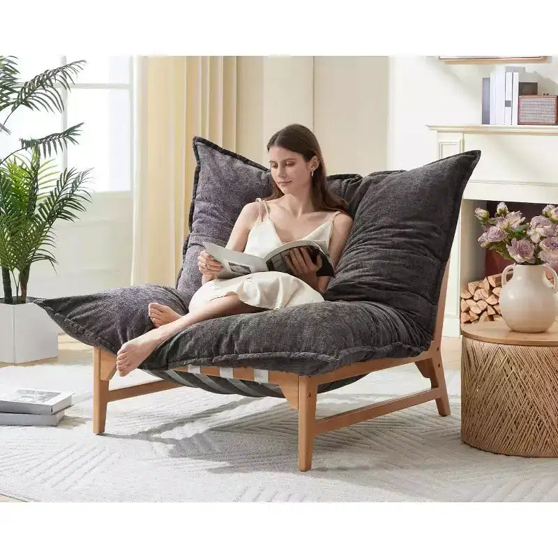 Oversized Sofa Chair, 46 Modern Accent Chair with Plush Cushion, Sofa-Style Bean Bag Lazy Lounge for Living Room