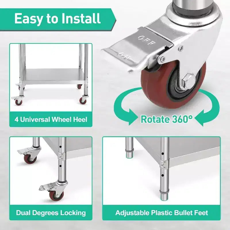 Stainless Steel Table 30 x 24 x 35 Inch Commercial Work Table, Workbench Heavy Duty Prep Worktable Metal Work Table with Adjustable Feet