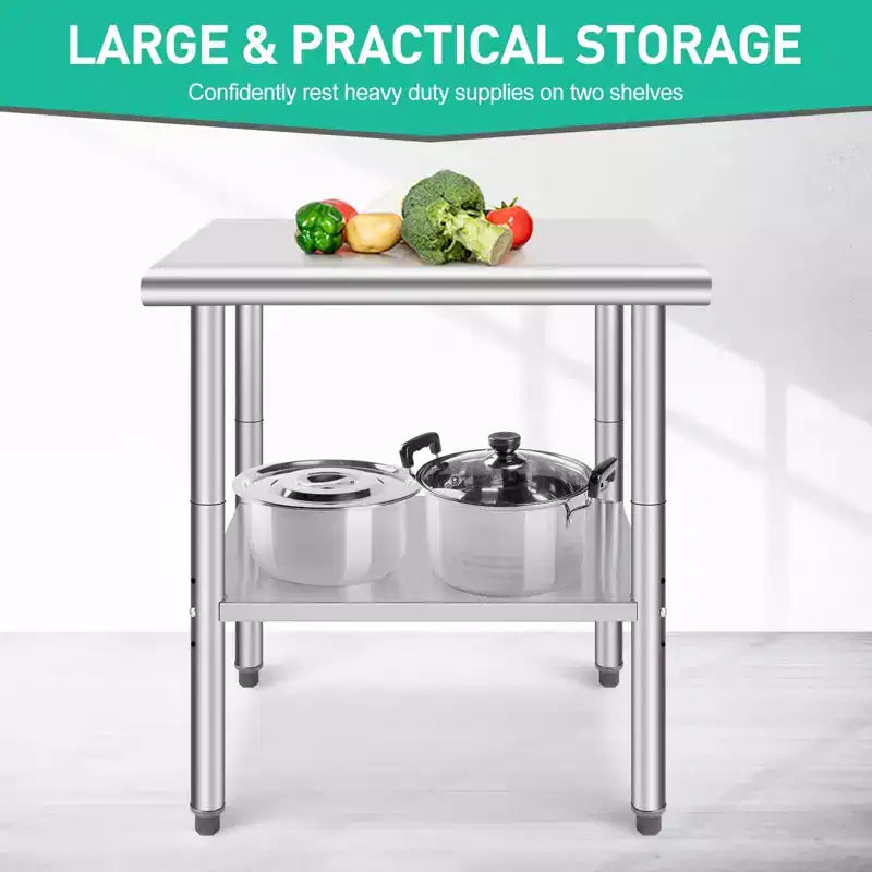 Stainless Steel Table 30 x 24 x 35 Inch Commercial Work Table, Workbench Heavy Duty Prep Worktable Metal Work Table with Adjustable Feet