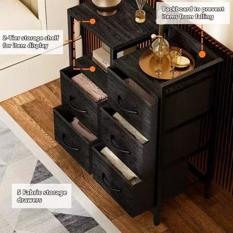 5 Drawer Mobile File Cabinet with Open Storage Shelf, Rolling Printer Stand and Fabric Lateral Filing Cabinet, Fits A4 or Letter Size Files