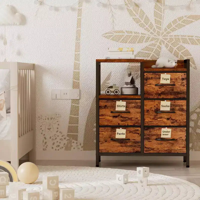 5 Drawer Mobile File Cabinet with Open Storage Shelf, Rolling Printer Stand and Fabric Lateral Filing Cabinet, Fits A4 or Letter Size Files