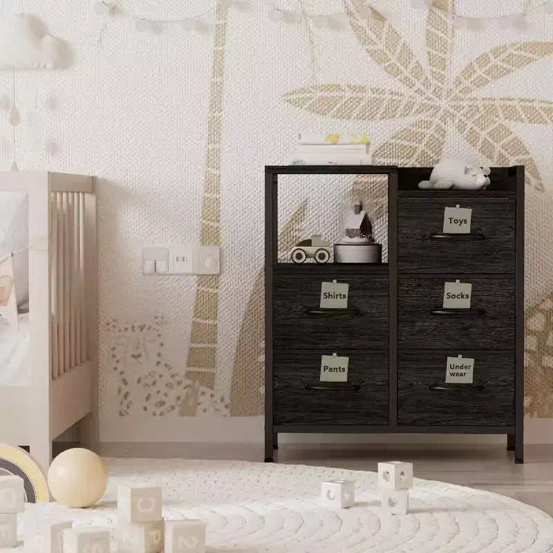 5 Drawer Mobile File Cabinet with Open Storage Shelf, Rolling Printer Stand and Fabric Lateral Filing Cabinet, Fits A4 or Letter Size Files
