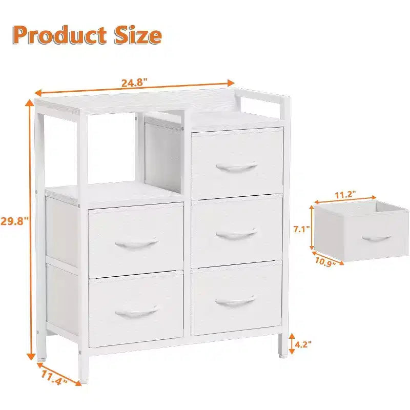 5 Drawer Mobile File Cabinet with Open Storage Shelf, Rolling Printer Stand and Fabric Lateral Filing Cabinet, Fits A4 or Letter Size Files