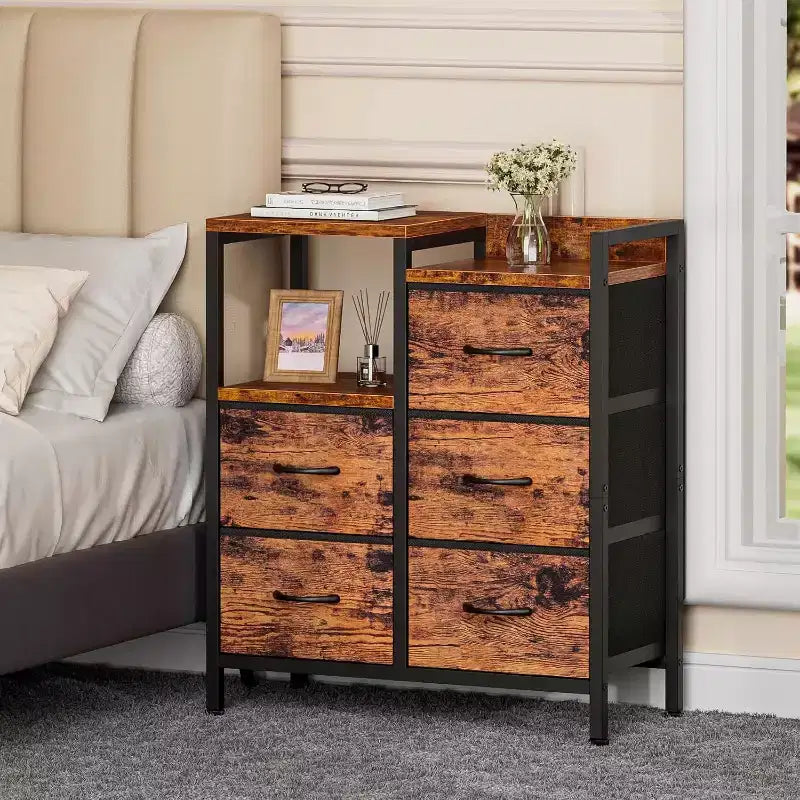 5 Drawer Mobile File Cabinet with Open Storage Shelf, Rolling Printer Stand and Fabric Lateral Filing Cabinet, Fits A4 or Letter Size Files