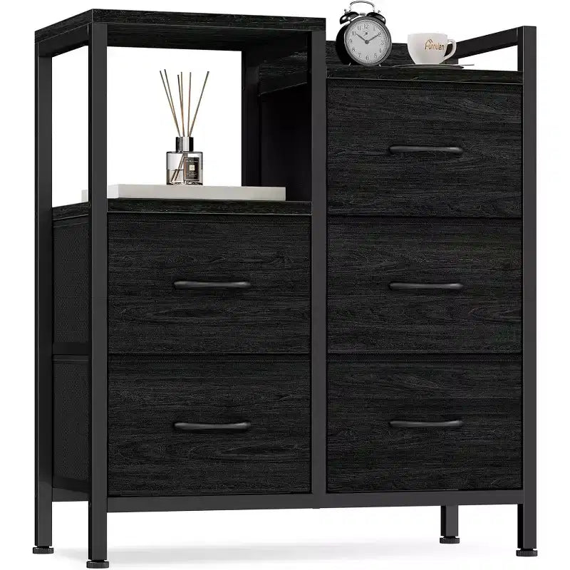 5 Drawer Mobile File Cabinet with Open Storage Shelf, Rolling Printer Stand and Fabric Lateral Filing Cabinet, Fits A4 or Letter Size Files