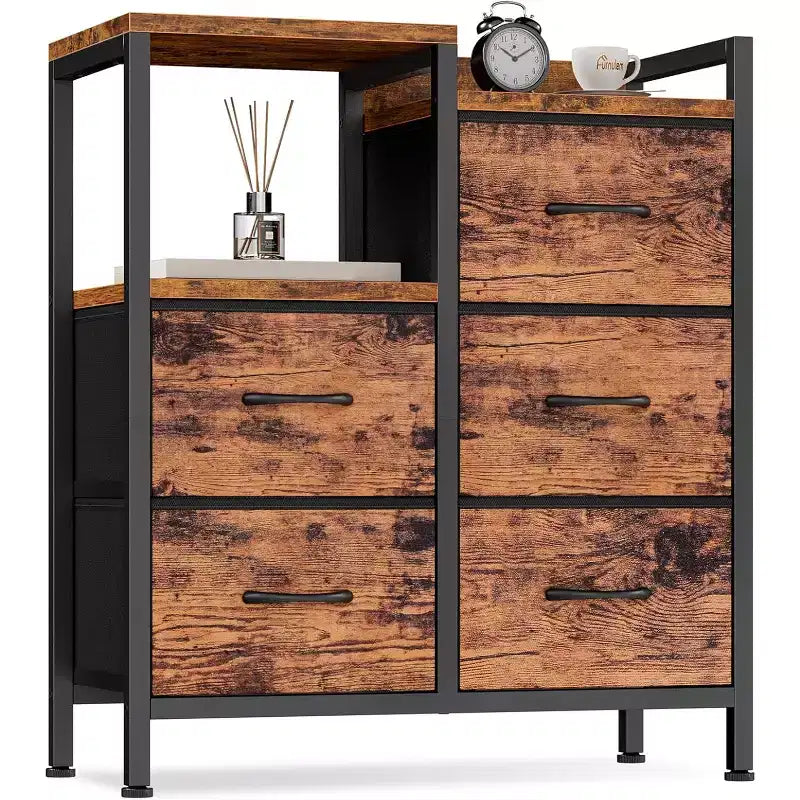 5 Drawer Mobile File Cabinet with Open Storage Shelf, Rolling Printer Stand and Fabric Lateral Filing Cabinet, Fits A4 or Letter Size Files