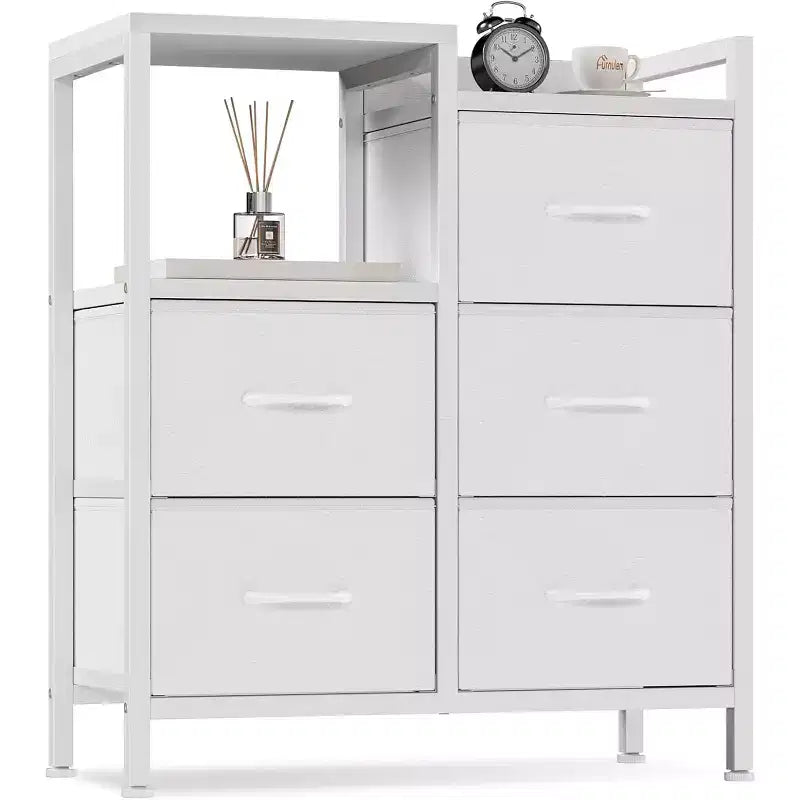 5 Drawer Mobile File Cabinet with Open Storage Shelf, Rolling Printer Stand and Fabric Lateral Filing Cabinet, Fits A4 or Letter Size Files
