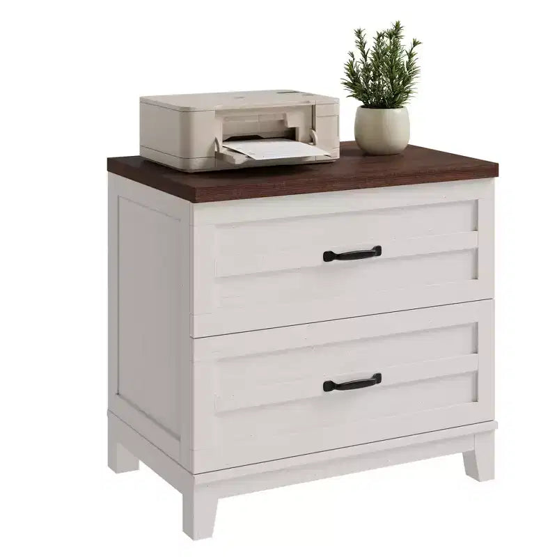 Farmhouse 2 Drawer File Cabinet, Lateral Wood Filing Cabinet for Letter Legal A4 Files, Rustic Brown White