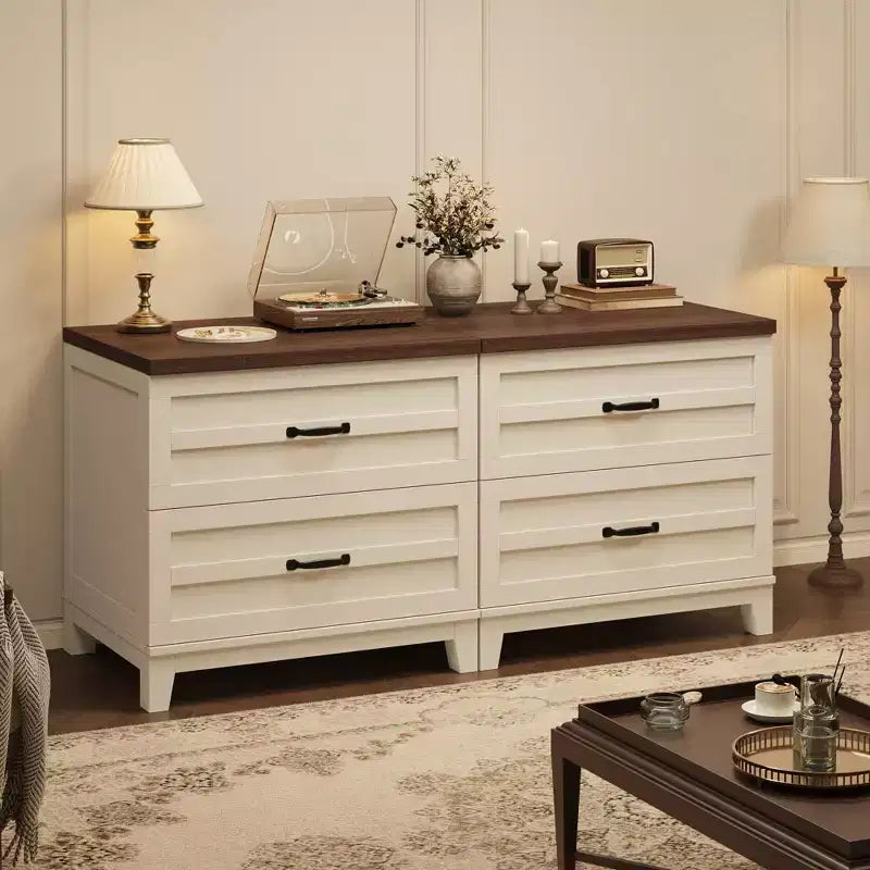 Farmhouse 2 Drawer File Cabinet, Lateral Wood Filing Cabinet for Letter Legal A4 Files, Rustic Brown White