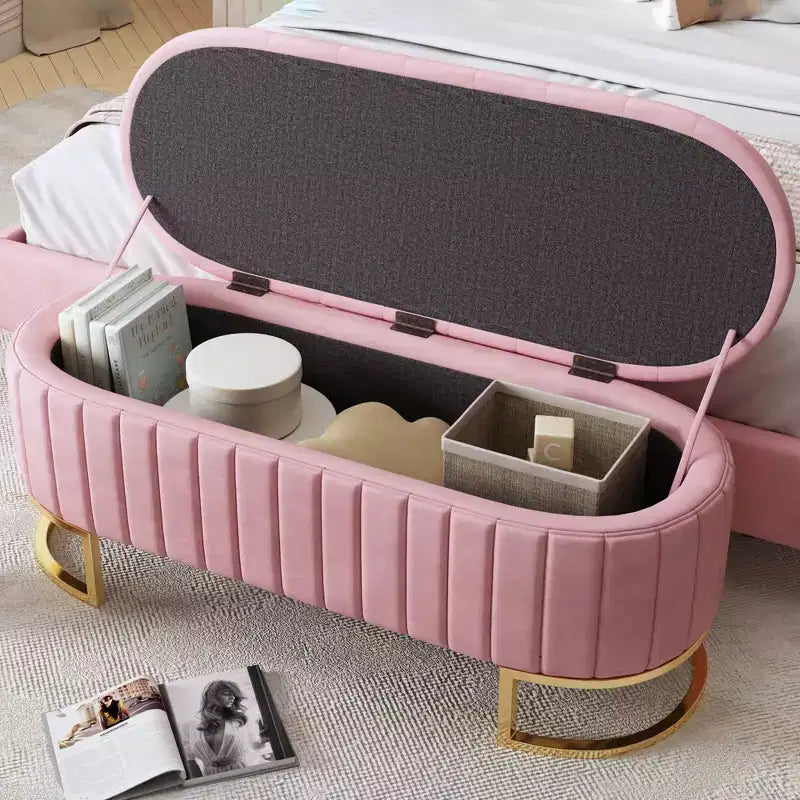 47 Chic End of Bed Storage Ottoman Bench,Exquisite Velvet Bench with Gold Metal Legs,Accent Ottoman for Living Room,400lbs Capacity