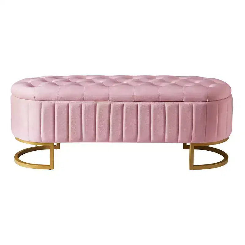 47 Chic End of Bed Storage Ottoman Bench,Exquisite Velvet Bench with Gold Metal Legs,Accent Ottoman for Living Room,400lbs Capacity