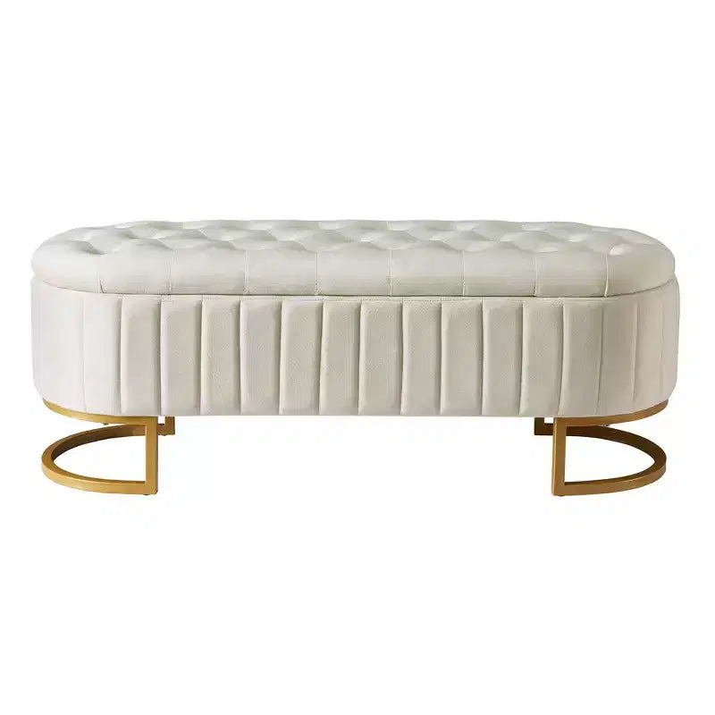47 Chic End of Bed Storage Ottoman Bench,Exquisite Velvet Bench with Gold Metal Legs,Accent Ottoman for Living Room,400lbs Capacity