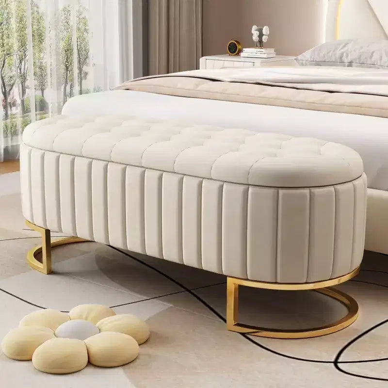 47 Chic End of Bed Storage Ottoman Bench,Exquisite Velvet Bench with Gold Metal Legs,Accent Ottoman for Living Room,400lbs Capacity