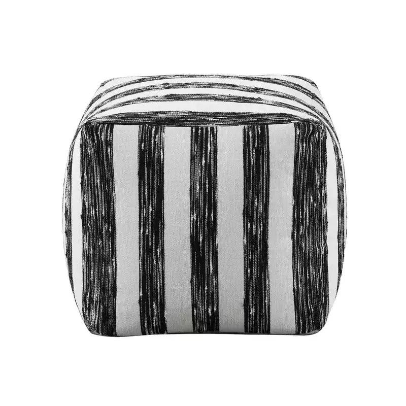 16H Square Pouf Chic Jacquard Ottoman for Living Room,Footrest Stool Non-Slip Bean Bag Chair,300lbs Capacity,Zebra Stripes