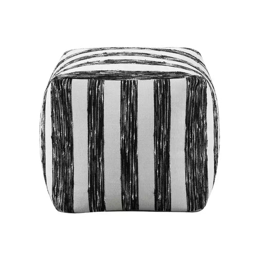 16H Square Pouf Chic Jacquard Ottoman for Living Room,Footrest Stool Non-Slip Bean Bag Chair,300lbs Capacity,Zebra Stripes