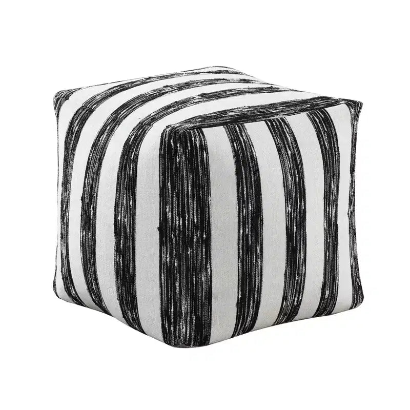 16H Square Pouf Chic Jacquard Ottoman for Living Room,Footrest Stool Non-Slip Bean Bag Chair,300lbs Capacity,Zebra Stripes