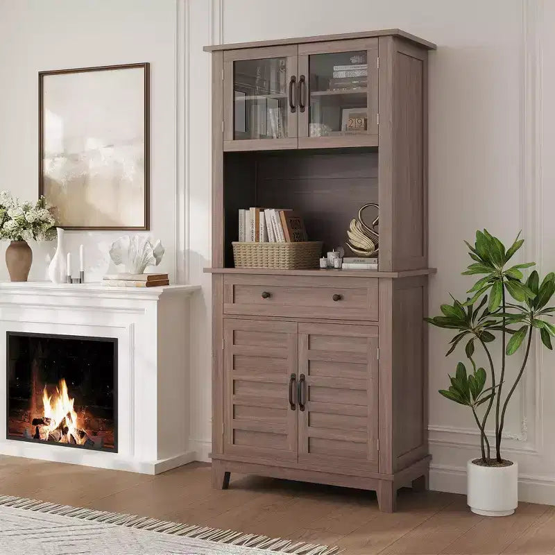 72 Tall Kitchen Pantry Cabinet with Glass Doors & Drawer, Adjustable Shelves, Modern Bar & Storage Cabinet for Dining & Living Room