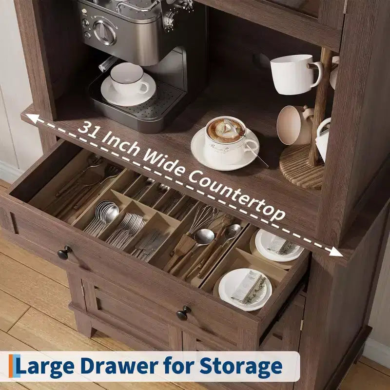 72 Tall Kitchen Pantry Cabinet with Glass Doors & Drawer, Adjustable Shelves, Modern Bar & Storage Cabinet for Dining & Living Room