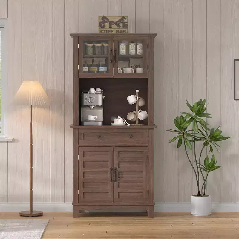 72 Tall Kitchen Pantry Cabinet with Glass Doors & Drawer, Adjustable Shelves, Modern Bar & Storage Cabinet for Dining & Living Room