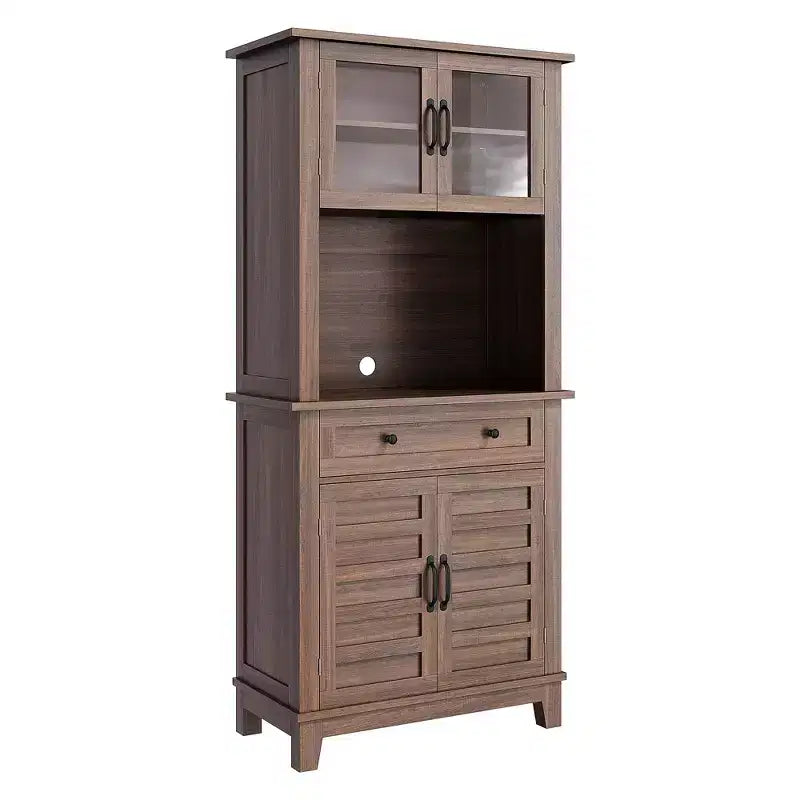 72 Tall Kitchen Pantry Cabinet with Glass Doors & Drawer, Adjustable Shelves, Modern Bar & Storage Cabinet for Dining & Living Room