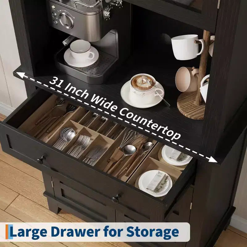 72 Tall Kitchen Pantry Cabinet with Glass Doors & Drawer, Adjustable Shelves, Modern Bar & Storage Cabinet for Dining & Living Room