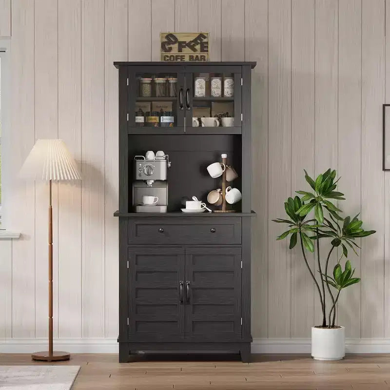 72 Tall Kitchen Pantry Cabinet with Glass Doors & Drawer, Adjustable Shelves, Modern Bar & Storage Cabinet for Dining & Living Room