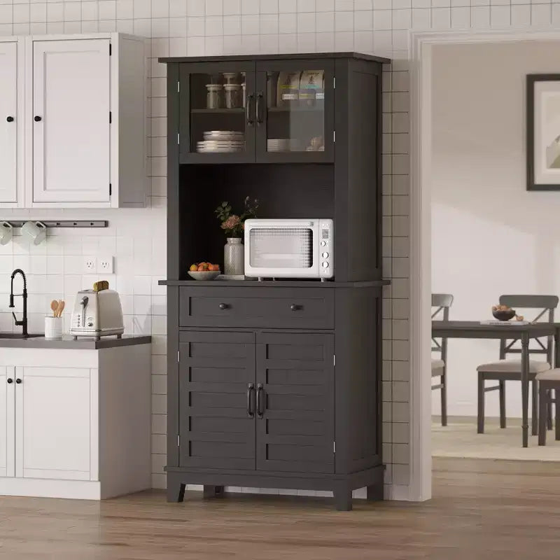 72 Tall Kitchen Pantry Cabinet with Glass Doors & Drawer, Adjustable Shelves, Modern Bar & Storage Cabinet for Dining & Living Room