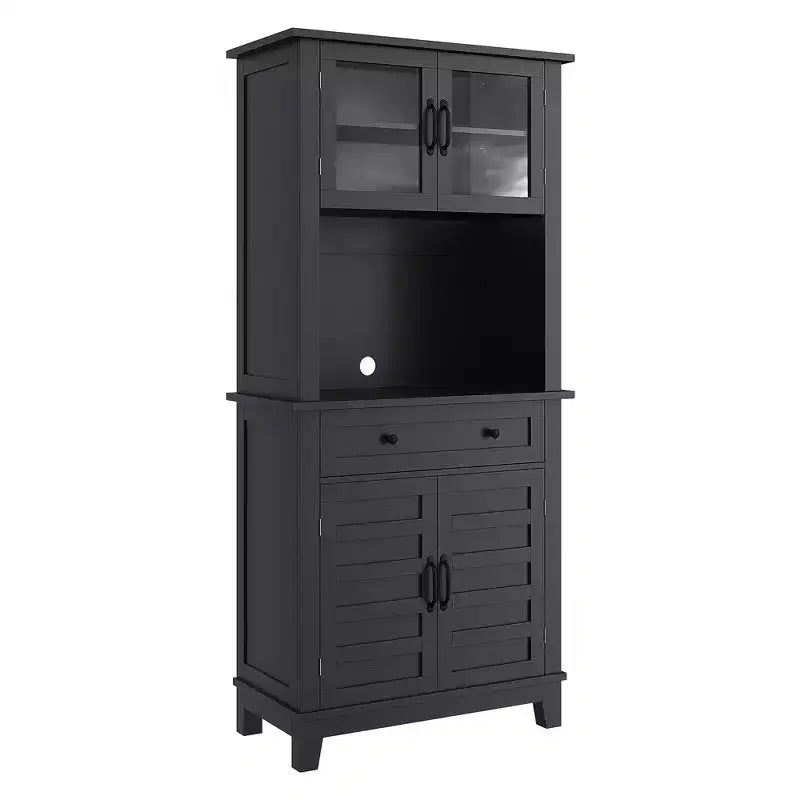 72 Tall Kitchen Pantry Cabinet with Glass Doors & Drawer, Adjustable Shelves, Modern Bar & Storage Cabinet for Dining & Living Room
