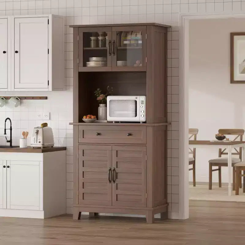 72 Tall Kitchen Pantry Cabinet with Glass Doors & Drawer, Adjustable Shelves, Modern Bar & Storage Cabinet for Dining & Living Room