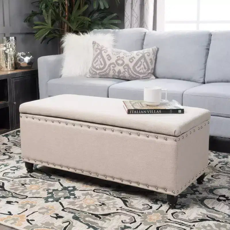 Modern Storage Ottoman with Nail Trims Decorated, Bench with Ample Storage, End Of Bed Bench for Bedroom, Living Room