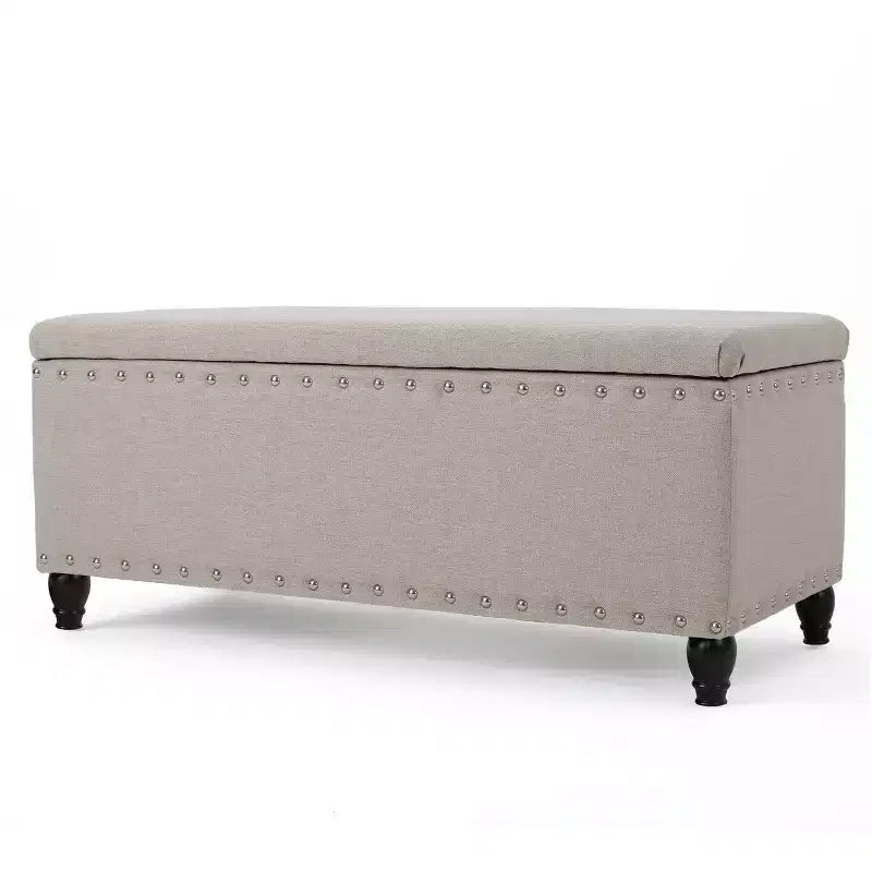 Modern Storage Ottoman with Nail Trims Decorated, Bench with Ample Storage, End Of Bed Bench for Bedroom, Living Room