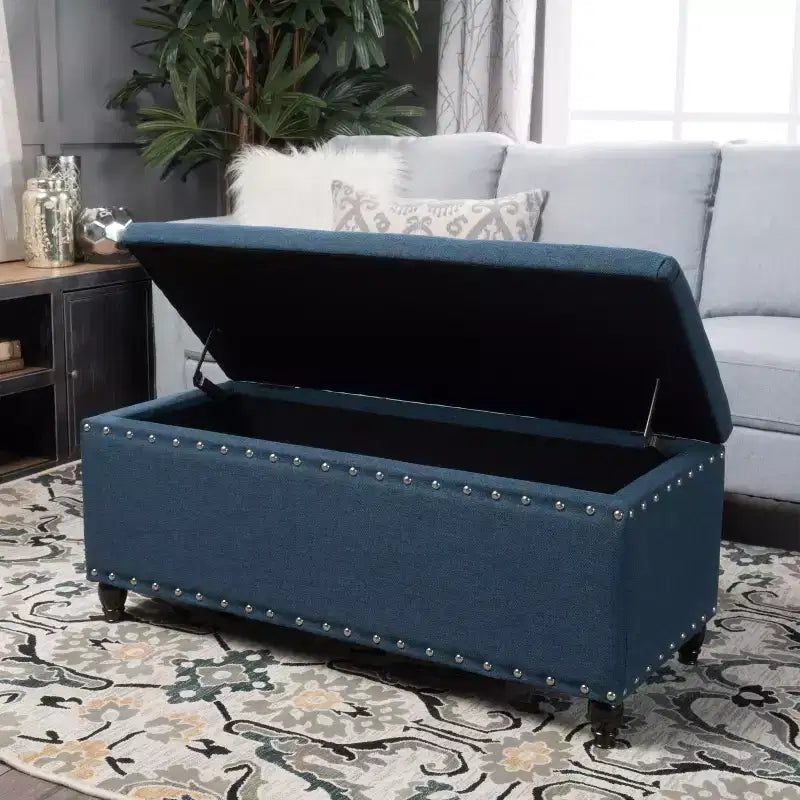 Modern Storage Ottoman with Nail Trims Decorated, Bench with Ample Storage, End Of Bed Bench for Bedroom, Living Room