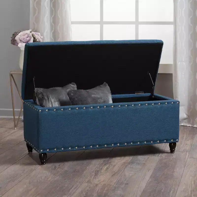 Modern Storage Ottoman with Nail Trims Decorated, Bench with Ample Storage, End Of Bed Bench for Bedroom, Living Room