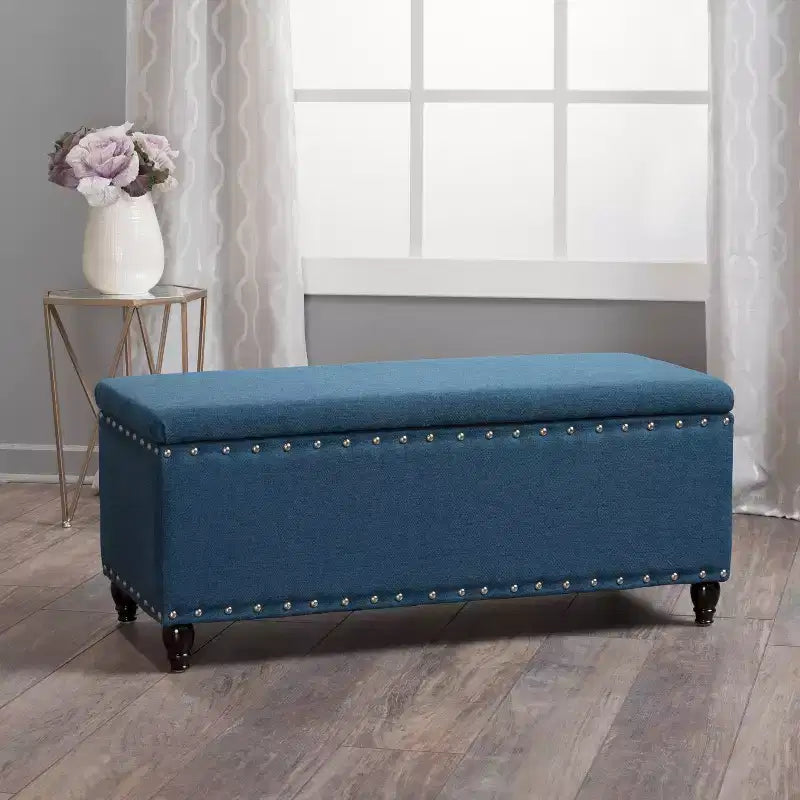 Modern Storage Ottoman with Nail Trims Decorated, Bench with Ample Storage, End Of Bed Bench for Bedroom, Living Room