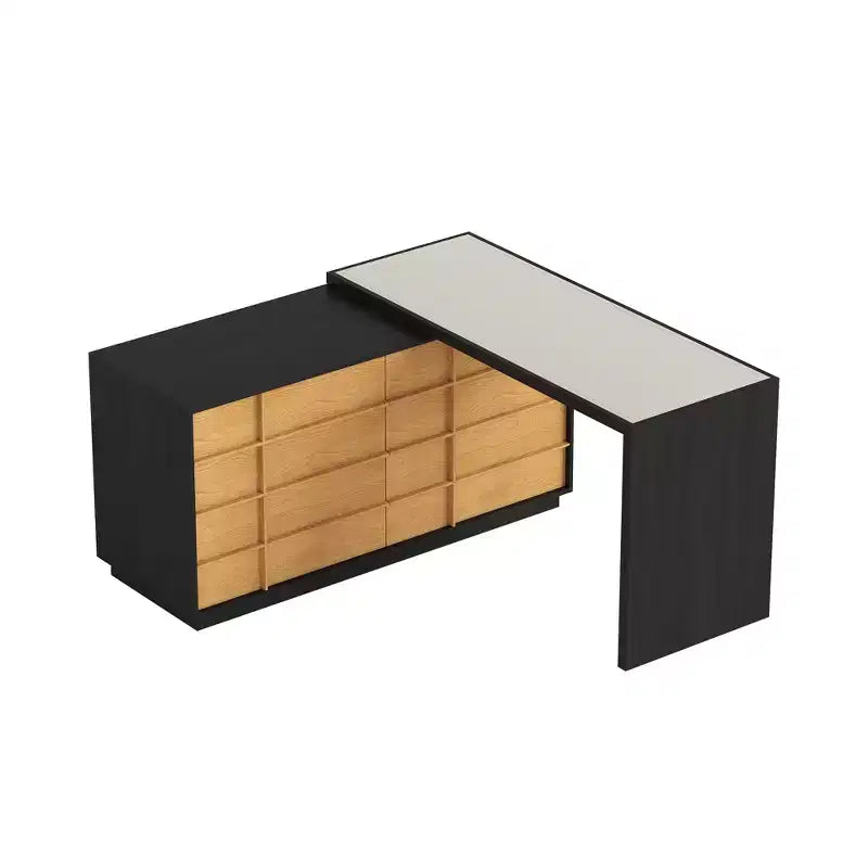 Modern Extendable Rotating L-Shaped Vanity Table with 6 Drawers, Reversible Makeup Vanity for Bedroom
