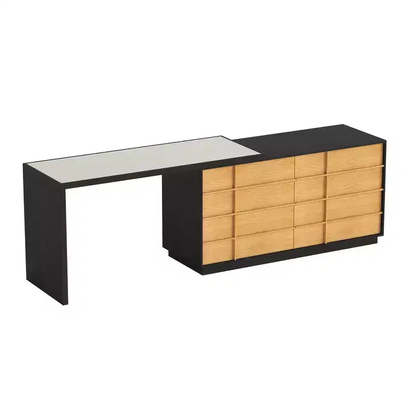 Modern Extendable Rotating L-Shaped Vanity Table with 6 Drawers, Reversible Makeup Vanity for Bedroom