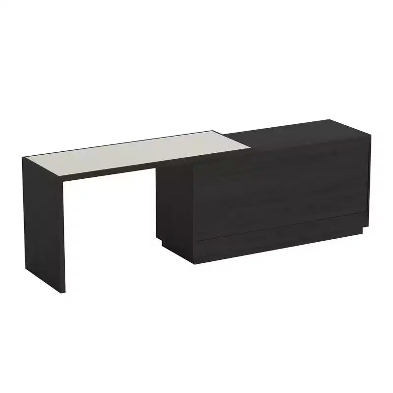 Modern Extendable Rotating L-Shaped Vanity Table with 6 Drawers, Reversible Makeup Vanity for Bedroom