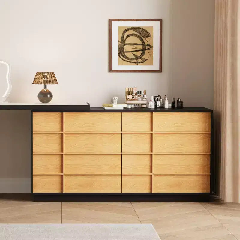 Modern Extendable Rotating L-Shaped Vanity Table with 6 Drawers, Reversible Makeup Vanity for Bedroom