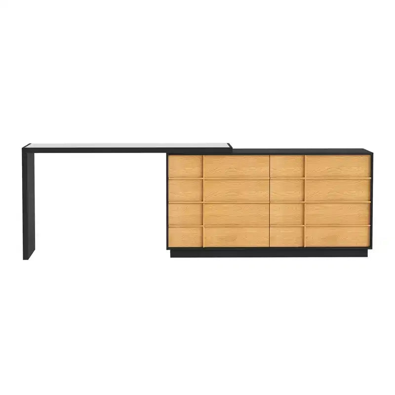Modern Extendable Rotating L-Shaped Vanity Table with 6 Drawers, Reversible Makeup Vanity for Bedroom
