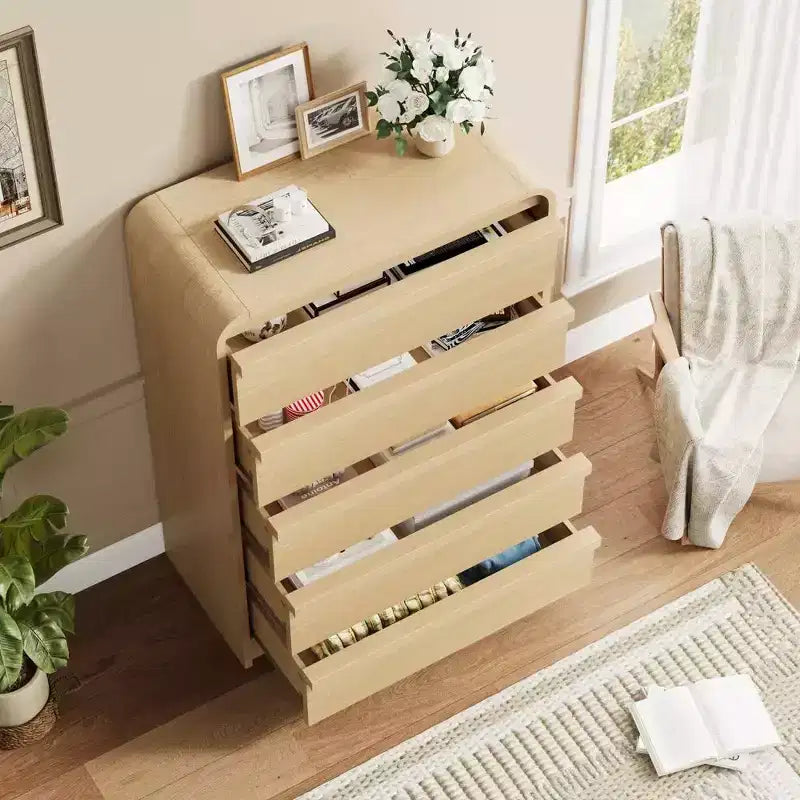 45 Arched White 5-Drawer Dresser, Curved Wood Chest for Bedroom, Living Room and Nursery