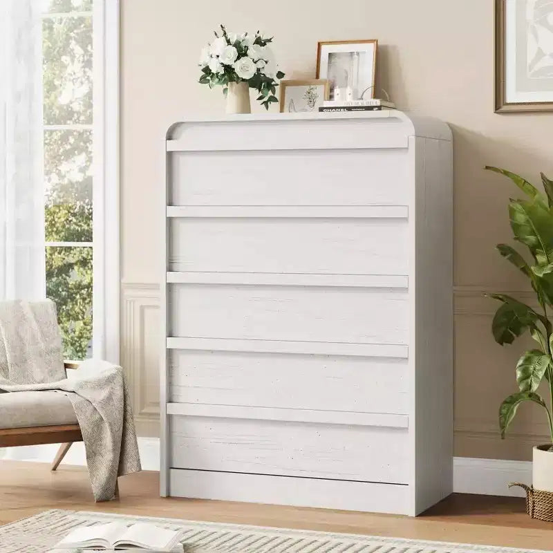 45 Arched White 5-Drawer Dresser, Curved Wood Chest for Bedroom, Living Room and Nursery