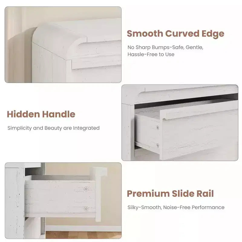 45 Arched White 5-Drawer Dresser, Curved Wood Chest for Bedroom, Living Room and Nursery