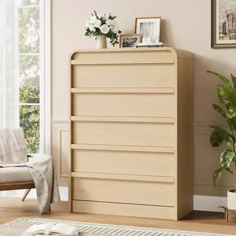 45 Arched White 5-Drawer Dresser, Curved Wood Chest for Bedroom, Living Room and Nursery