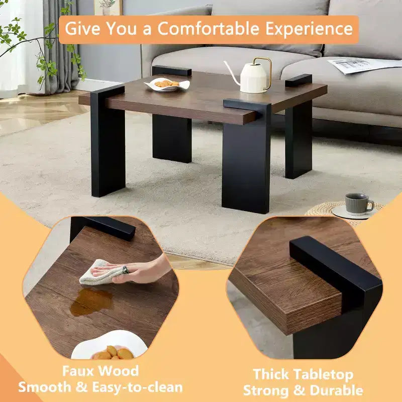 Modern Coffee Table with Tenon-Mortise Structure for Small Living Room, Apartment