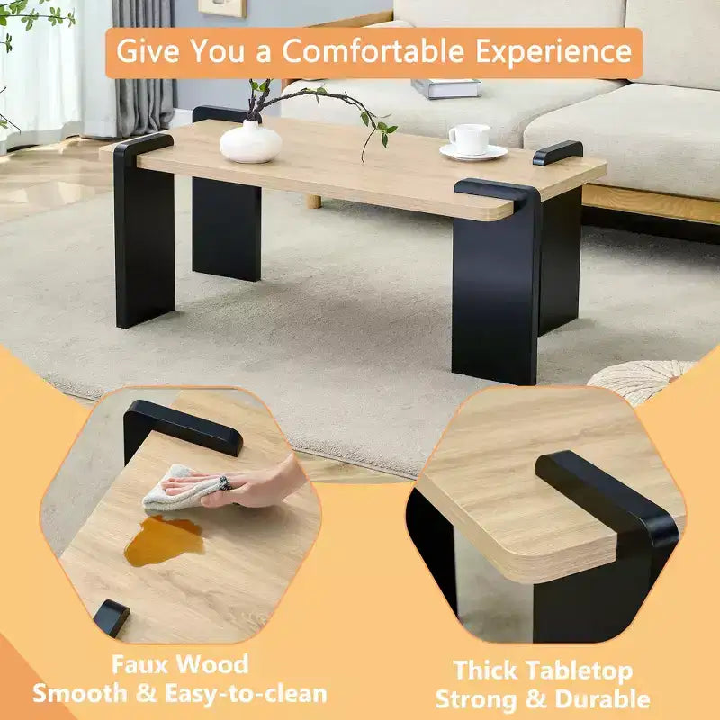 Modern Coffee Table with Tenon-Mortise Structure for Small Living Room, Apartment