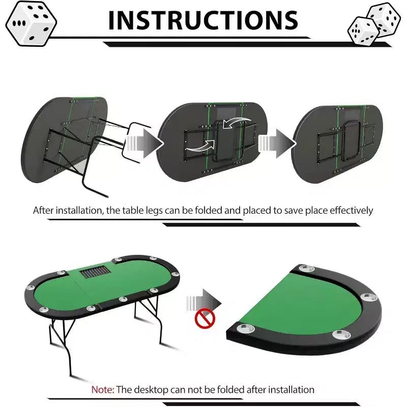 9 Player Foldable Poker Table, Card Board Game Table with Stainless Steel Cup Holders, Casino Grade Felt, Portable Oval Poker Tables
